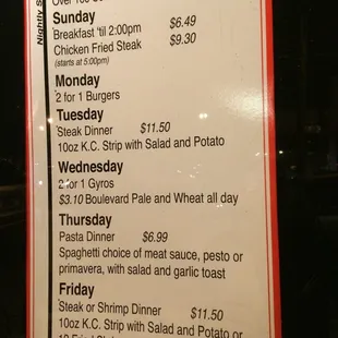 Specials. Current as of Oct 2014.