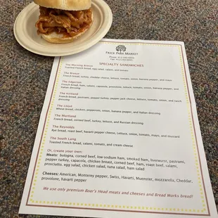 Ham BBQ &amp; Sandwich Menu