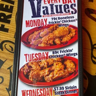 the menu for the restaurant