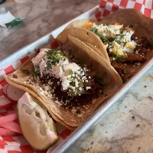 Birria taco and pollo taco