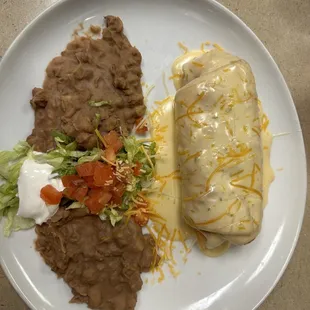 Chimichanga with double refried beans instead of rice.