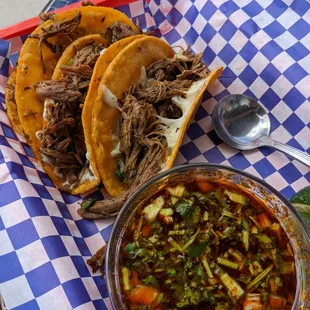 The birria tacos, very yummy, but if you&apos;re choosing between these and pastor (and like pastor) get the pastor