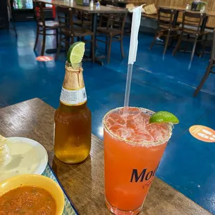 Strawberry margarita and modelo