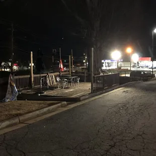 Extra outdoor seating across the parking lot