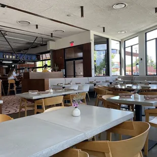 tables and chairs in a restaurant
