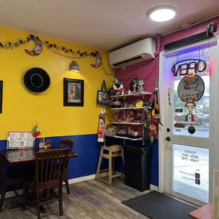 a bright yellow and blue wall