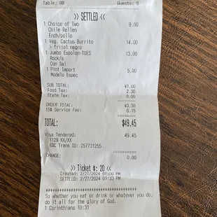 a receipt on a table