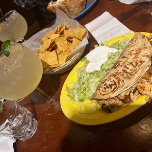 Chicken, steak, &amp; shrimps quesadilla! YUM!