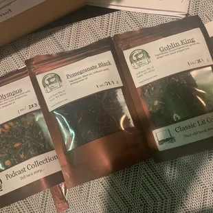 My teas: Olympus, Pomegranate Black Tea, and Goblin King