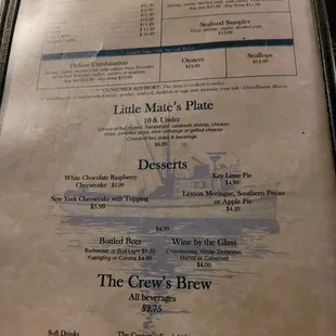 the menu for the crew&apos;s brew