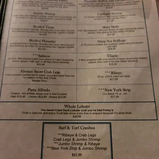 the menu for the restaurant