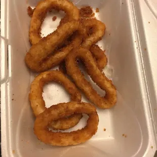 The onion rings were disgusting. it wasn't like regular deep fried onions inside was some cold mush that had a slight onion taste.