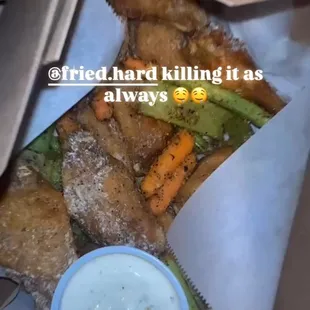 Fried hard Garlic Parmesan wings with blue cheese