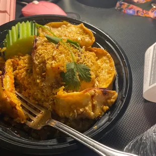 Spicy Kimchi Fried Rice with Dumplings Toppings