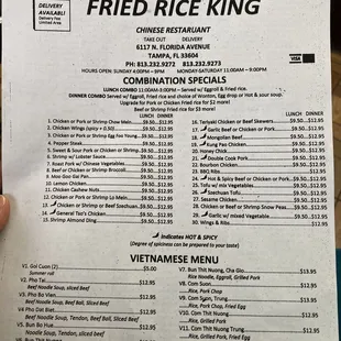 the menu for the restaurant
