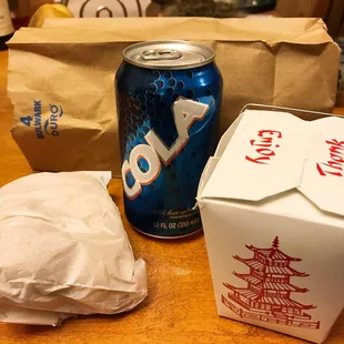 Best $4 deal you can get! Fried rice, 2 egg rolls &amp; a pop