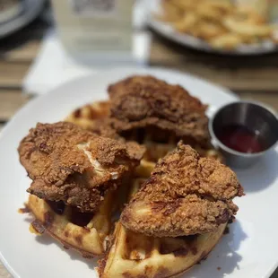 Fried Chicken &amp; Cheddar Waffle- extremely well cooked and delicious