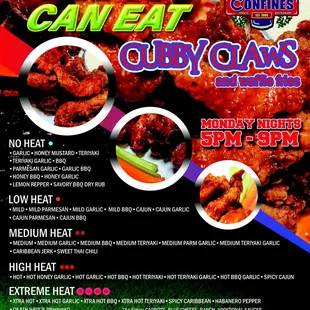 Monday Night - All you can eat boneless wings and fries menu