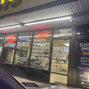 the front of a donut shop