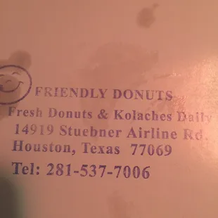 Location and number to Friendly Donuts