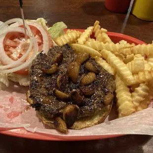 Garlic burger with fries
