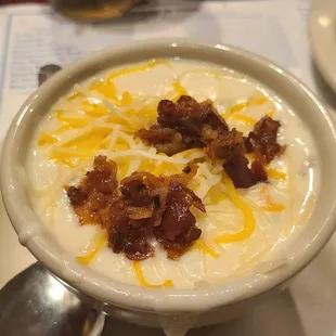 Excellent Baked Potato Soup topped off with bacon.