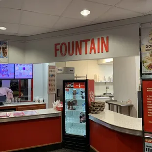 a counter with a vending machine