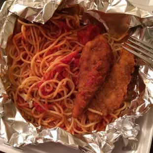 We ordered Chicken Parmesan for dinner. Guess the mozzarella and marinera called out of work !