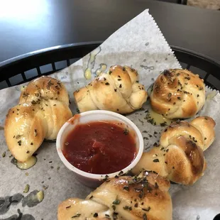 Order of 6 handmade garlic knots minus one that was eaten before I could take the picture.