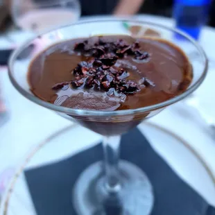 a chocolate dessert in a martini glass