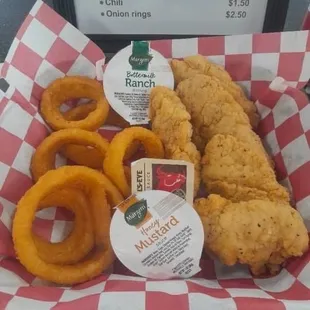 fried chicken and onion rings