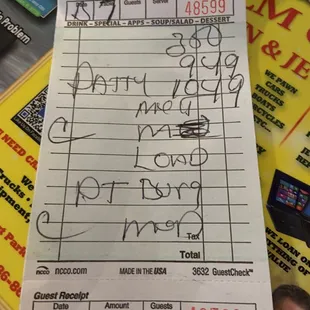 Old school guest check.