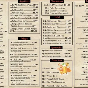 the menu for the restaurant