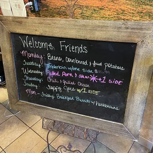 a menu on a chalkboard