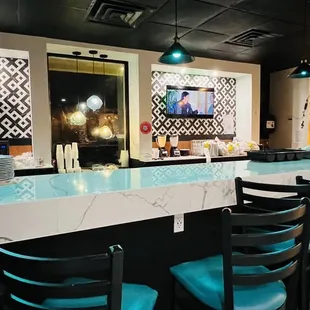interior, sushi and sashimi