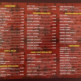 Menu as of 9/29/23