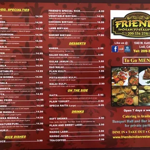 Menu as of 9/29/23