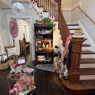 a living room and staircase