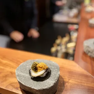 Scallop, uni, caviar tostada