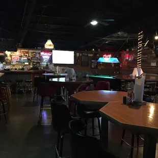 tables and chairs in a restaurant