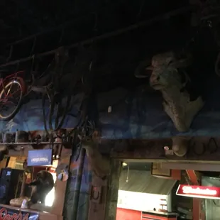 bikes hanging from the ceiling
