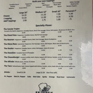 Pizza menu