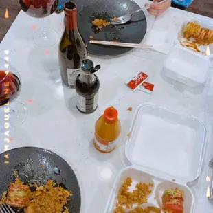 Sunset Roll and Chicken + Shrimp Fried Rice