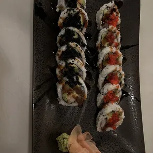 Black shrimp tempura and Red Spider rolls. Good!