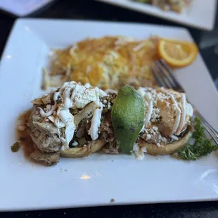 Sopes Benedict with carnitas and hasbrowns