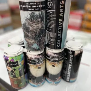 a stack of cans of beer
