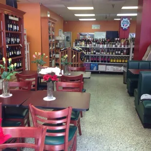 Seating area, convenience and beer/wine.