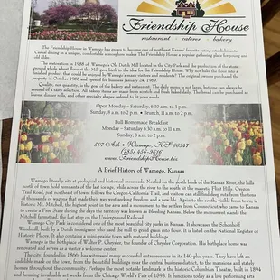 Opening page of the menu