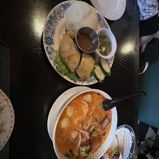 Singapore Chicken Rice Hainam Ga and Mama's Laksa cari