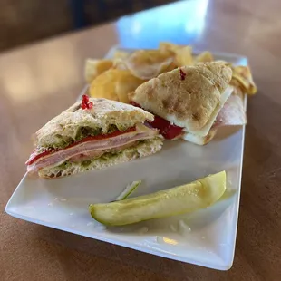 Ham and Pesto Sammie with Homemade Chips.